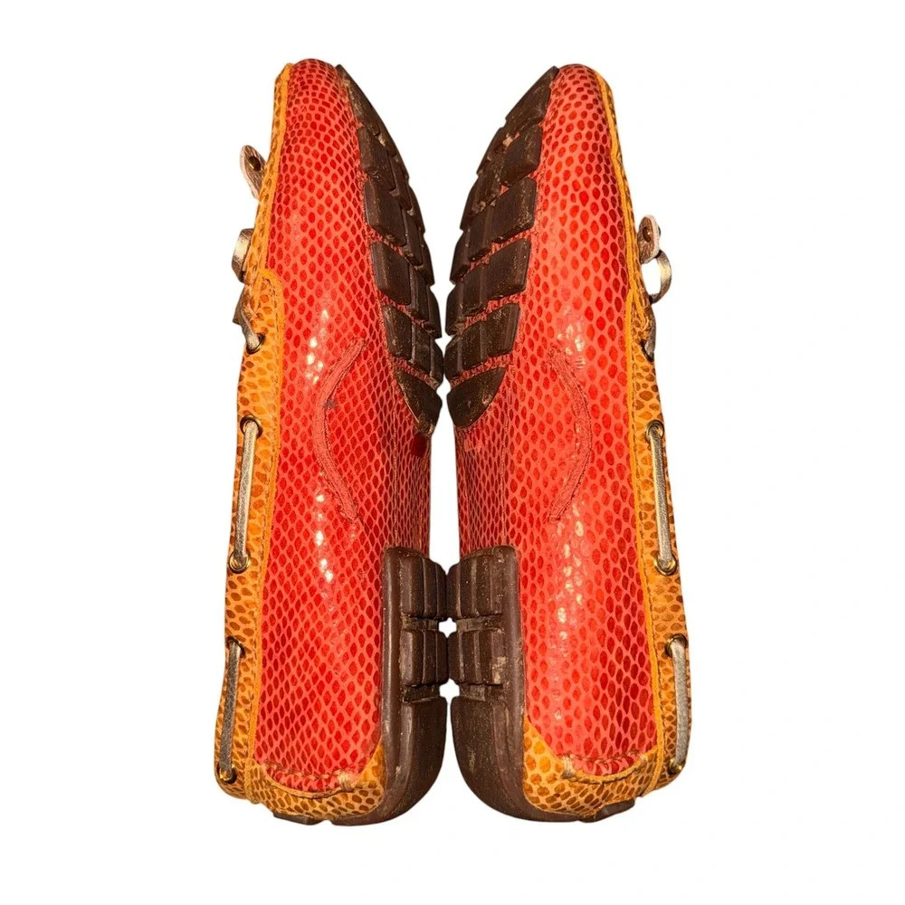 Marc Joseph Cypress Hill Mosaic Womens 7.5 Pre-Owned Loafers Orange Snakeskin